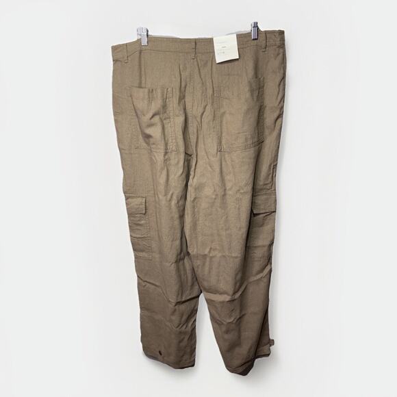 A New Day Pants Women’s Size 17 High Rise Straight Ankle Cargo Khaki Linen Blend - Picture 2 of 11